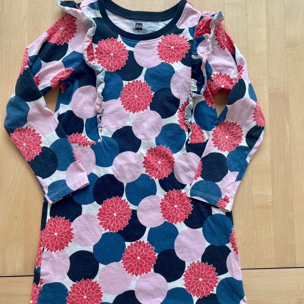 Tea Collection Pink and Blue Floral Long Sleeve Dress